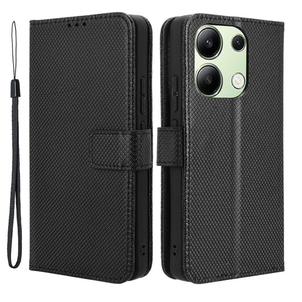 For Xiaomi Redmi Note 13 4G Wallet Phone Case Diamond Texture PU Leather Cover - Black
