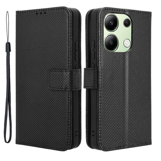 For Xiaomi Redmi Note 13 4G Wallet Phone Case Diamond Texture PU Leather Cover - Black