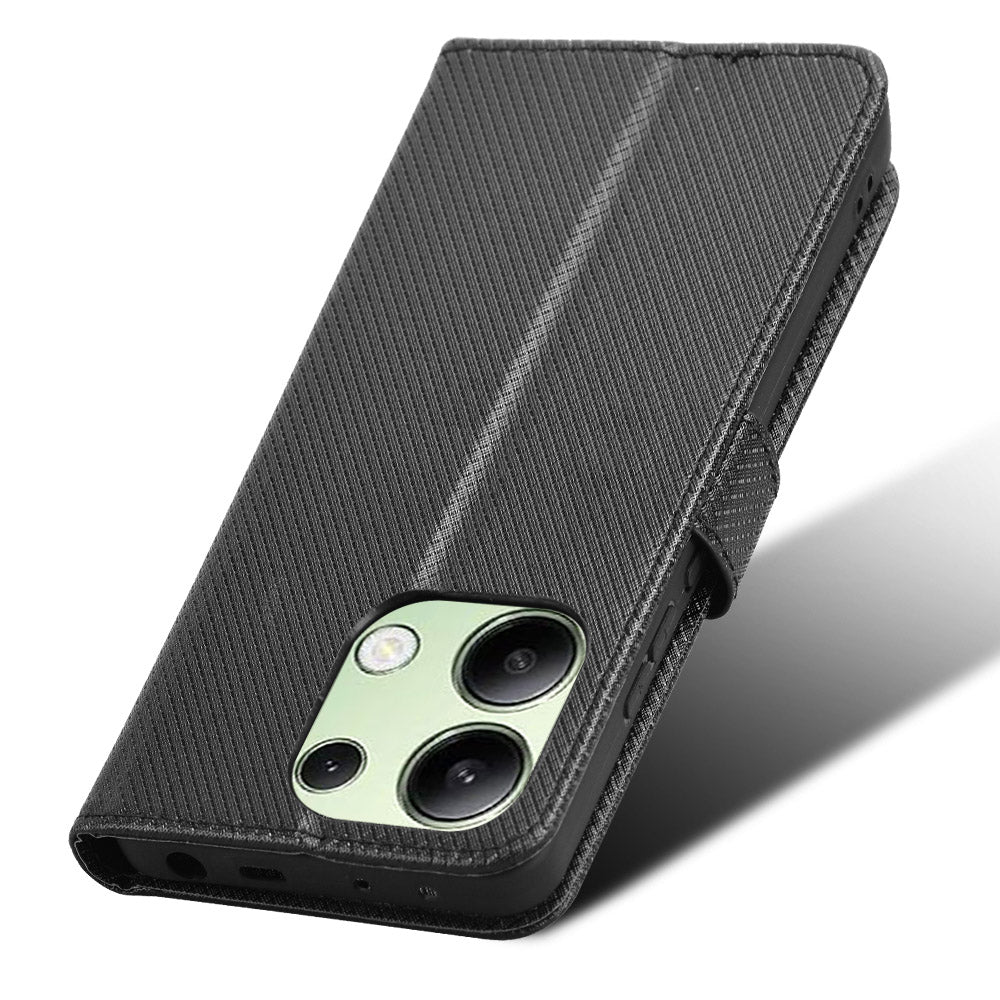 For Xiaomi Redmi Note 13 4G Wallet Phone Case Diamond Texture PU Leather Cover - Black