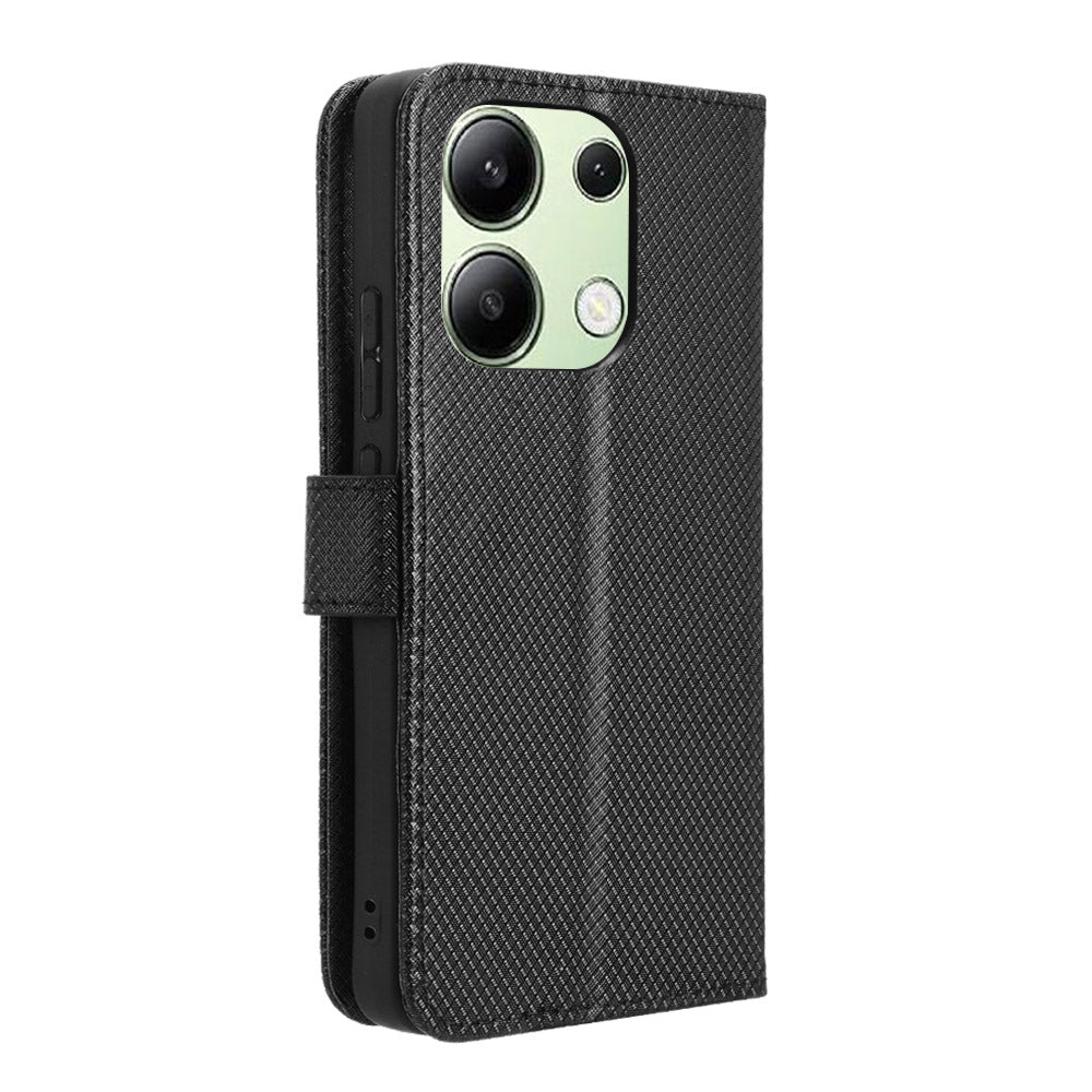 For Xiaomi Redmi Note 13 4G Wallet Phone Case Diamond Texture PU Leather Cover - Black