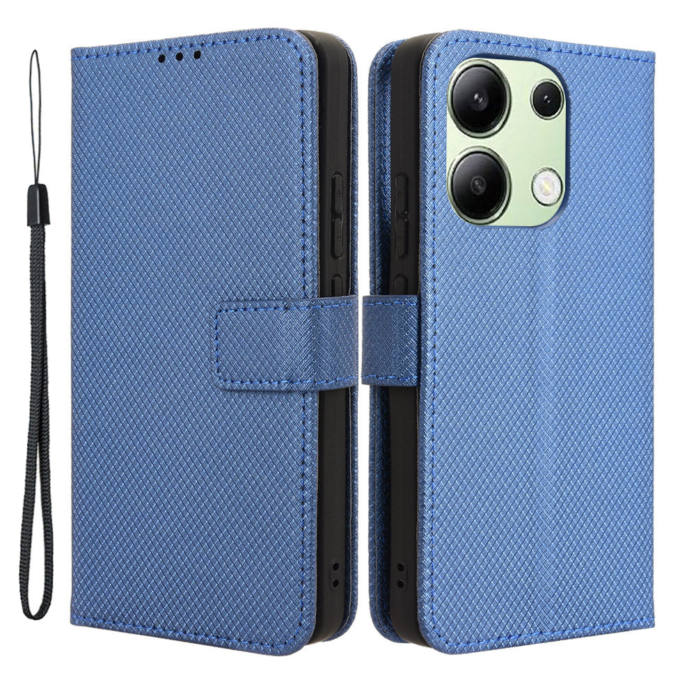 For Xiaomi Redmi Note 13 4G Wallet Phone Case Diamond Texture PU Leather Cover - Blue