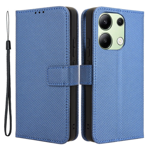 For Xiaomi Redmi Note 13 4G Wallet Phone Case Diamond Texture PU Leather Cover - Blue