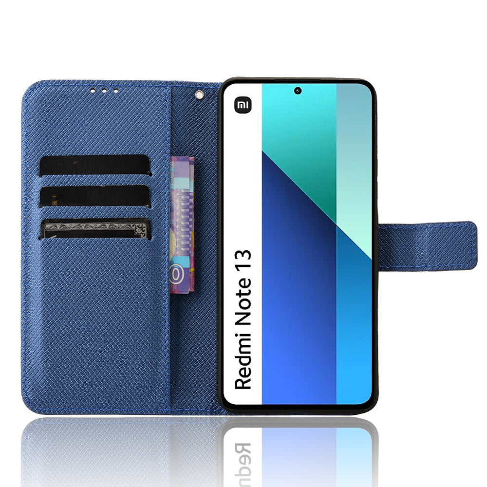 For Xiaomi Redmi Note 13 4G Wallet Phone Case Diamond Texture PU Leather Cover - Blue