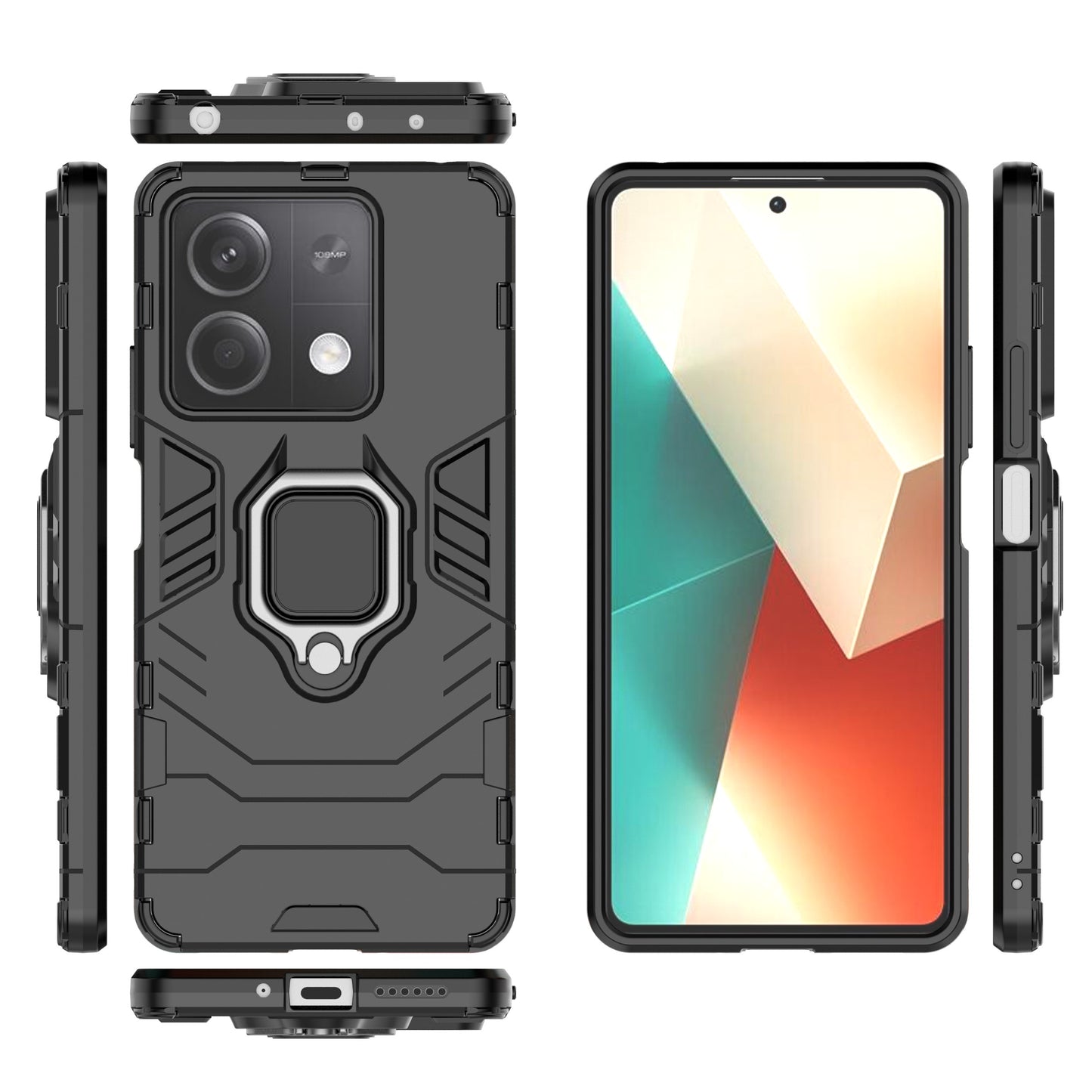 For Xiaomi Redmi Note 13 5G / Note 13 5G (China) Phone Case Anti-drop Cover with Kickstand - Black