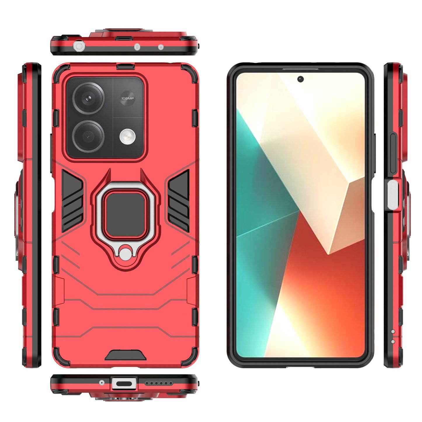 For Xiaomi Redmi Note 13 5G / Note 13 5G (China) Phone Case Anti-drop Cover with Kickstand - Red