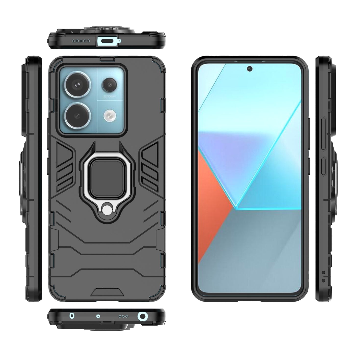 For Xiaomi Redmi Note 13 Pro 5G / Poco X6 5G Case Ring Holder Kickstand PC + TPU Cover - Black