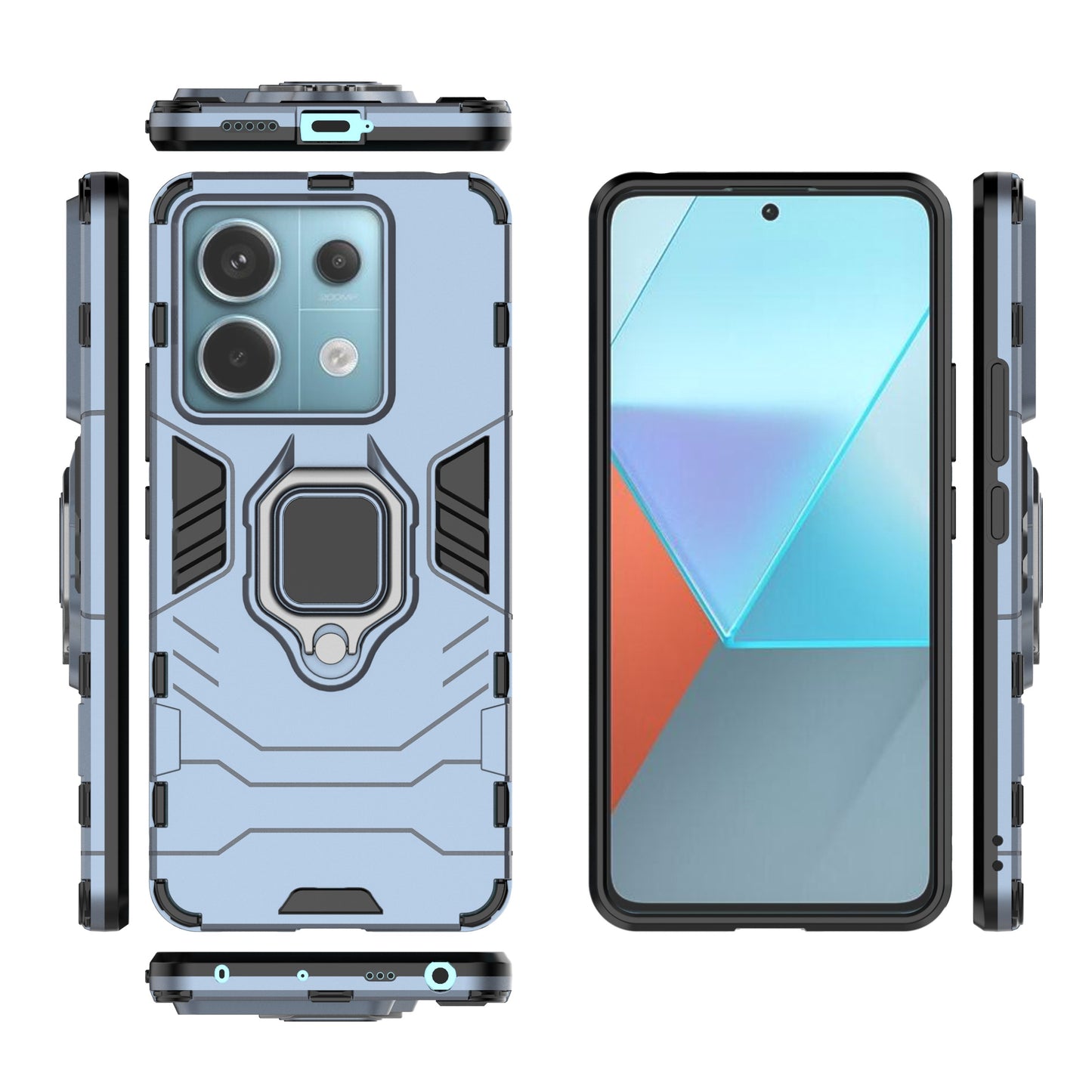 For Xiaomi Redmi Note 13 Pro 5G / Poco X6 5G Case Ring Holder Kickstand PC + TPU Cover - Blue