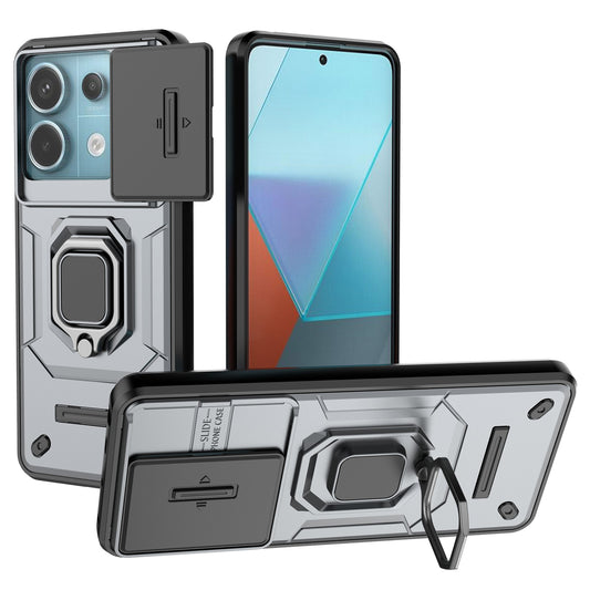 For Xiaomi Redmi Note 13 Pro 5G / Poco X6 5G Kickstand Case Slide Lens Protection Cell Phone Cover - Grey