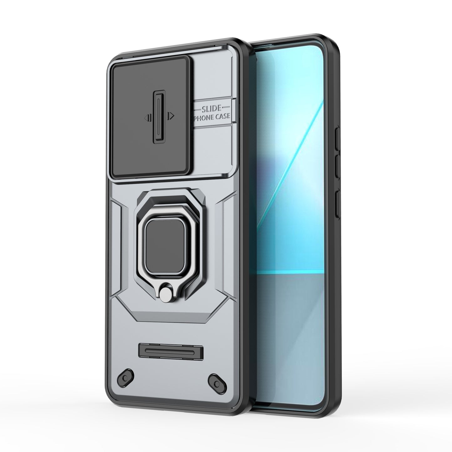 For Xiaomi Redmi Note 13 Pro 5G / Poco X6 5G Kickstand Case Slide Lens Protection Cell Phone Cover - Grey