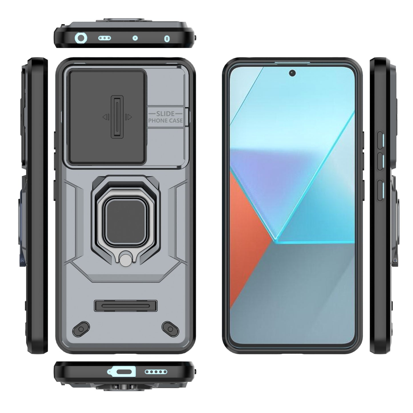 For Xiaomi Redmi Note 13 Pro 5G / Poco X6 5G Kickstand Case Slide Lens Protection Cell Phone Cover - Grey