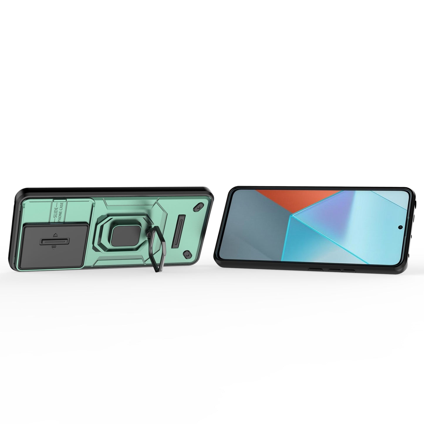For Xiaomi Redmi Note 13 Pro 5G / Poco X6 5G Kickstand Case Slide Lens Protection Cell Phone Cover - Green