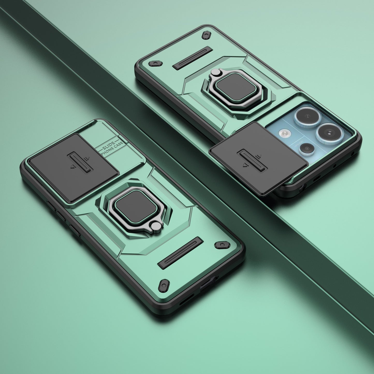 For Xiaomi Redmi Note 13 Pro 5G / Poco X6 5G Kickstand Case Slide Lens Protection Cell Phone Cover - Green