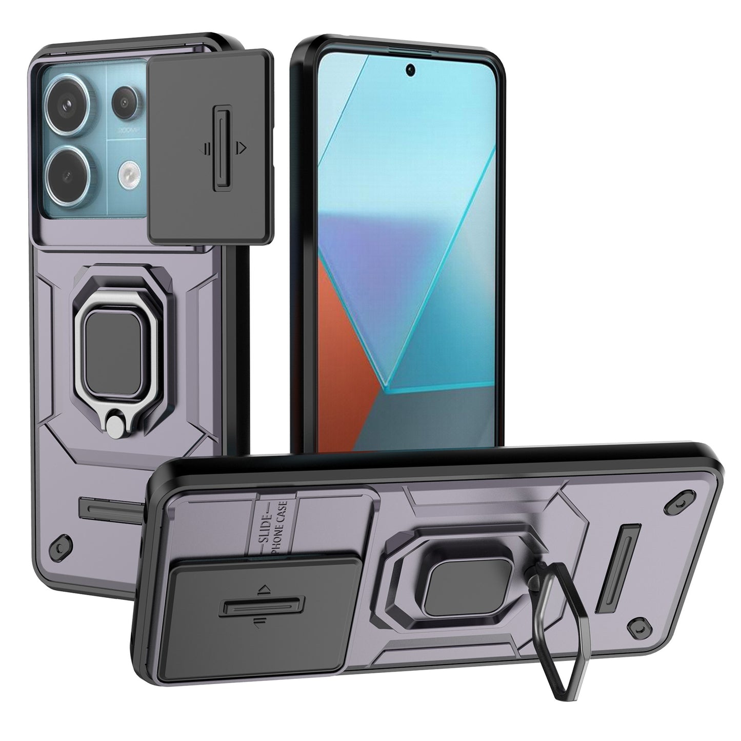 For Xiaomi Redmi Note 13 Pro 5G / Poco X6 5G Kickstand Case Slide Lens Protection Cell Phone Cover - Purple
