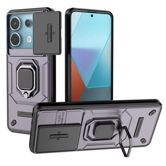 For Xiaomi Redmi Note 13 Pro 5G / Poco X6 5G Kickstand Case Slide Lens Protection Cell Phone Cover - Purple