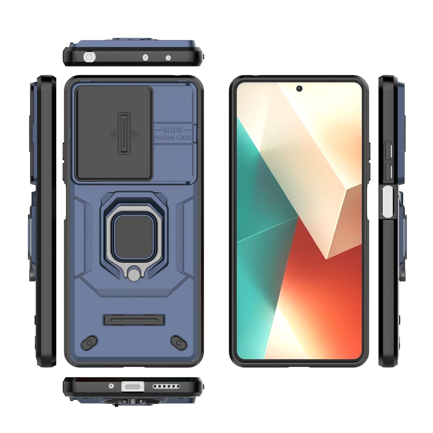 For Xiaomi Redmi Note 13 5G / Note 13 5G (China) Case Kickstand Phone Cover Slide Lens Lid - Blue