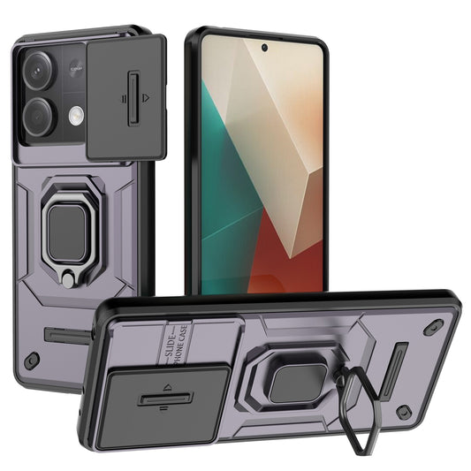 For Xiaomi Redmi Note 13 5G / Note 13 5G (China) Case Kickstand Phone Cover Slide Lens Lid - Purple