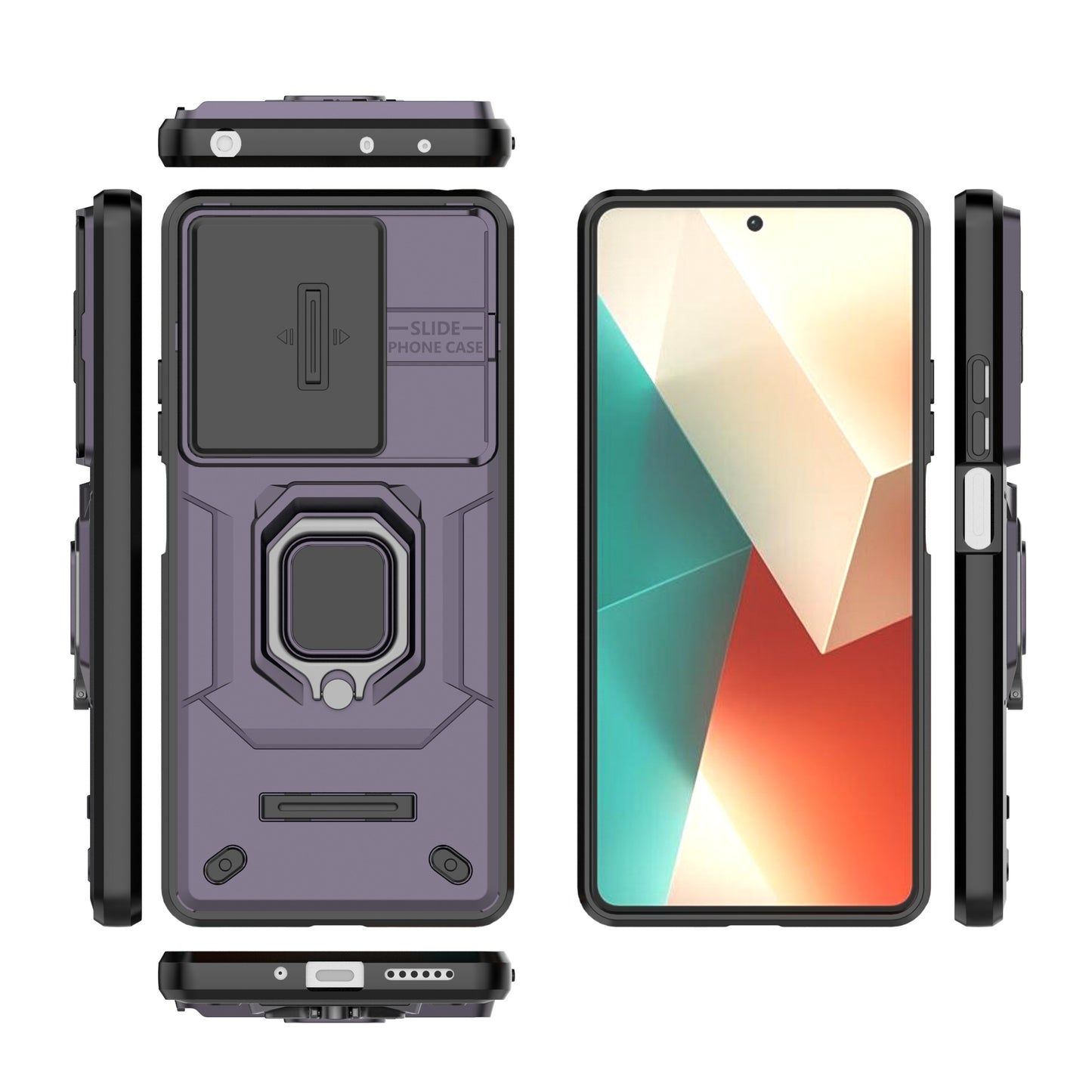 For Xiaomi Redmi Note 13 5G / Note 13 5G (China) Case Kickstand Phone Cover Slide Lens Lid - Purple