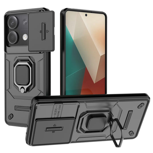 For Xiaomi Redmi Note 13 5G / Note 13 5G (China) Case Kickstand Phone Cover Slide Lens Lid - Black
