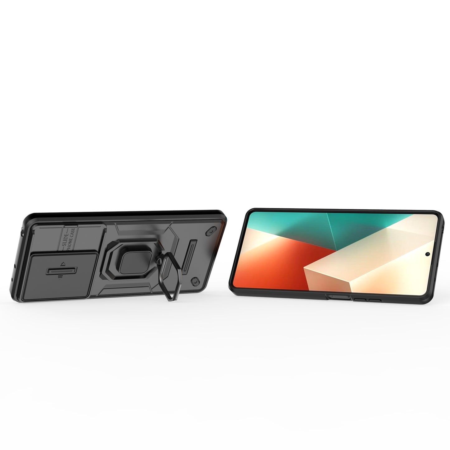 For Xiaomi Redmi Note 13 5G / Note 13 5G (China) Case Kickstand Phone Cover Slide Lens Lid - Black