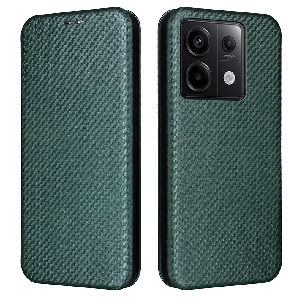 For Xiaomi Redmi Note 13 5G / Note 13 5G (China) Case Carbon Fiber Texture Phone Leather Cover - Green