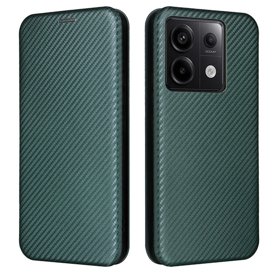 For Xiaomi Redmi Note 13 5G / Note 13 5G (China) Case Carbon Fiber Texture Phone Leather Cover - Green