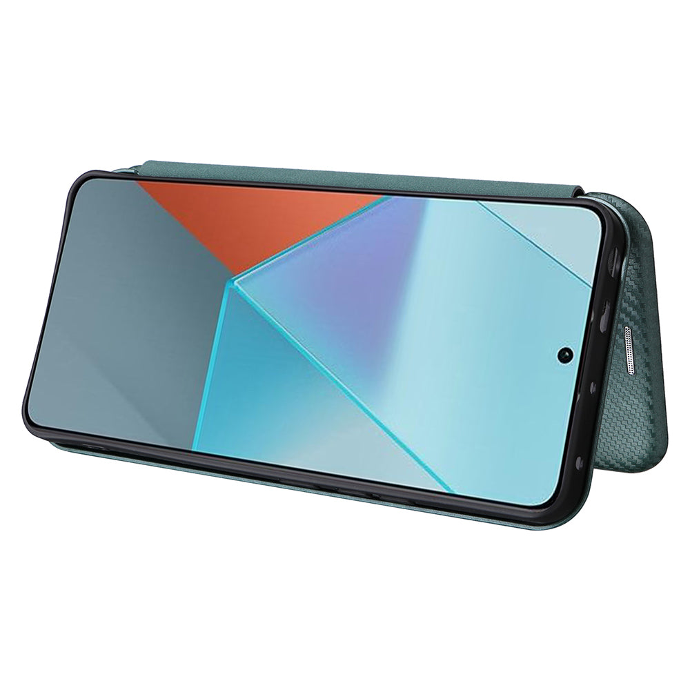 For Xiaomi Redmi Note 13 5G / Note 13 5G (China) Case Carbon Fiber Texture Phone Leather Cover - Green