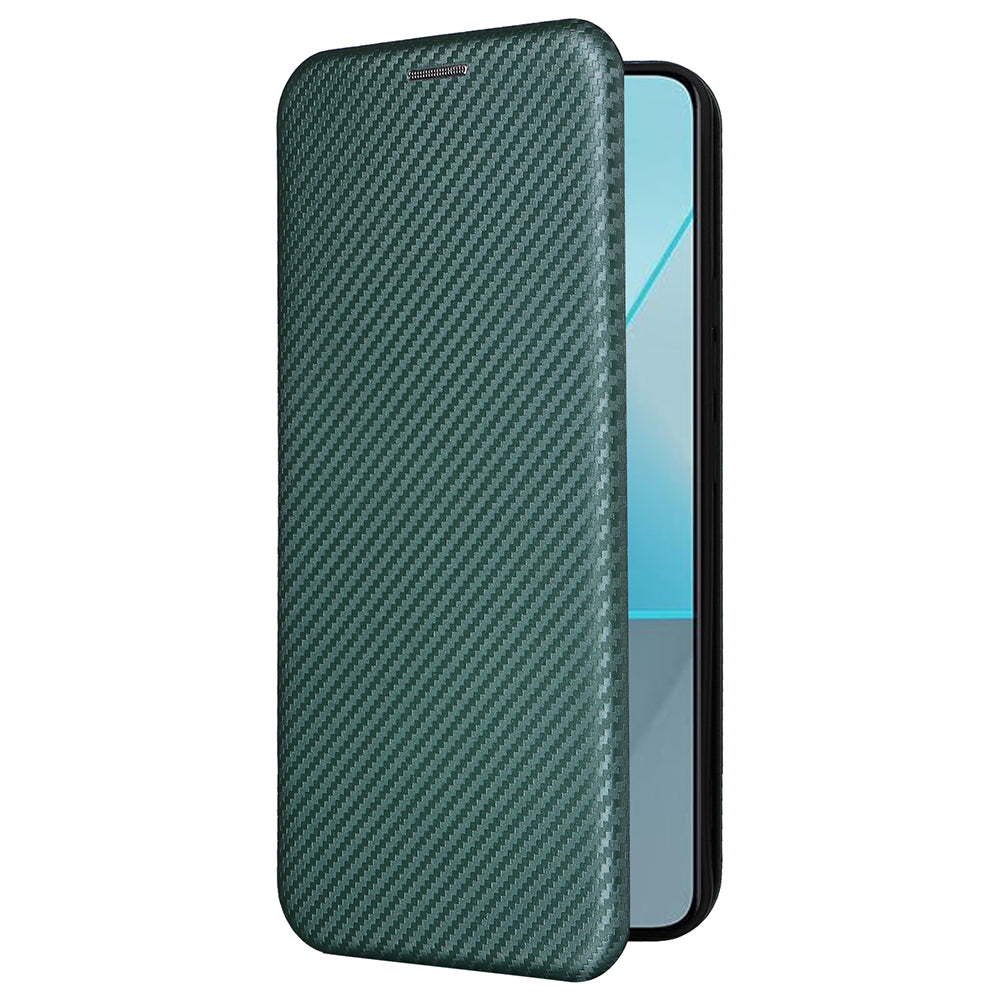 For Xiaomi Redmi Note 13 5G / Note 13 5G (China) Case Carbon Fiber Texture Phone Leather Cover - Green