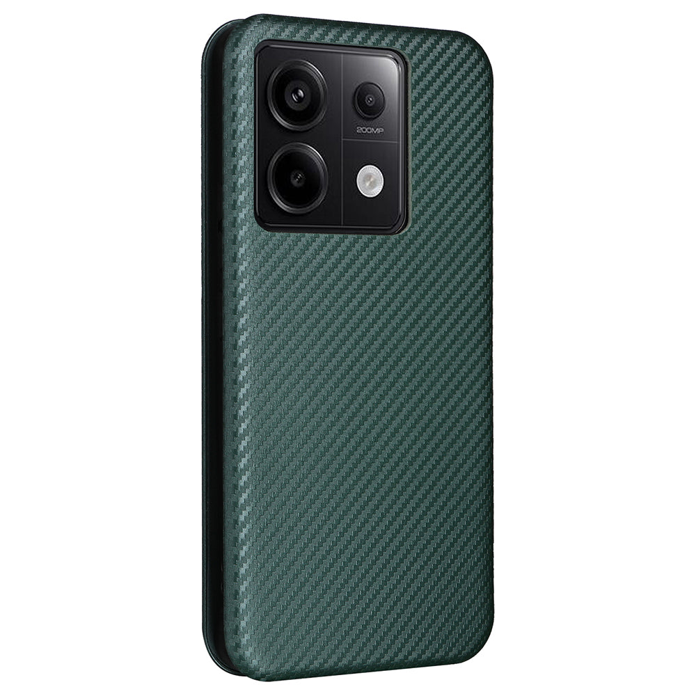 For Xiaomi Redmi Note 13 5G / Note 13 5G (China) Case Carbon Fiber Texture Phone Leather Cover - Green