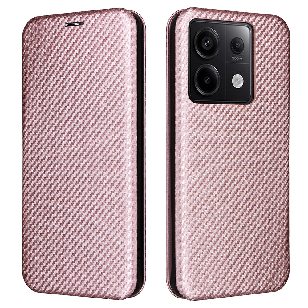 For Xiaomi Redmi Note 13 5G / Note 13 5G (China) Case Carbon Fiber Texture Phone Leather Cover - Rose Gold