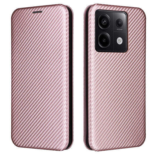 For Xiaomi Redmi Note 13 5G / Note 13 5G (China) Case Carbon Fiber Texture Phone Leather Cover - Rose Gold