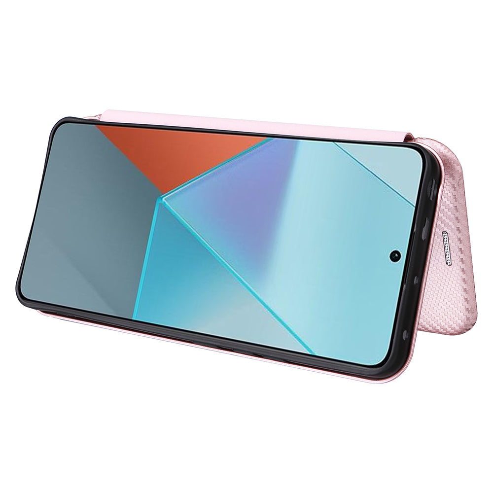 For Xiaomi Redmi Note 13 5G / Note 13 5G (China) Case Carbon Fiber Texture Phone Leather Cover - Rose Gold
