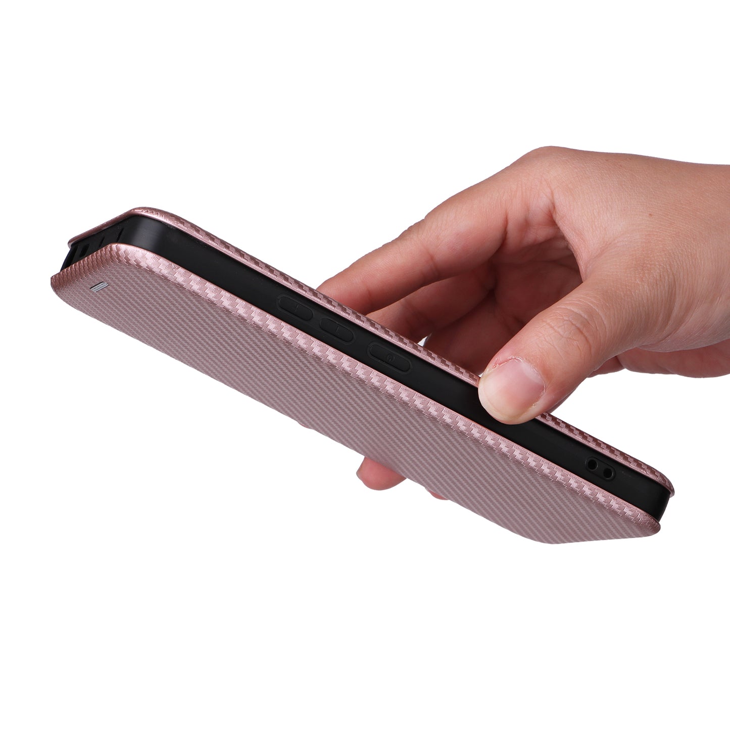 For Xiaomi Redmi Note 13 5G / Note 13 5G (China) Case Carbon Fiber Texture Phone Leather Cover - Rose Gold
