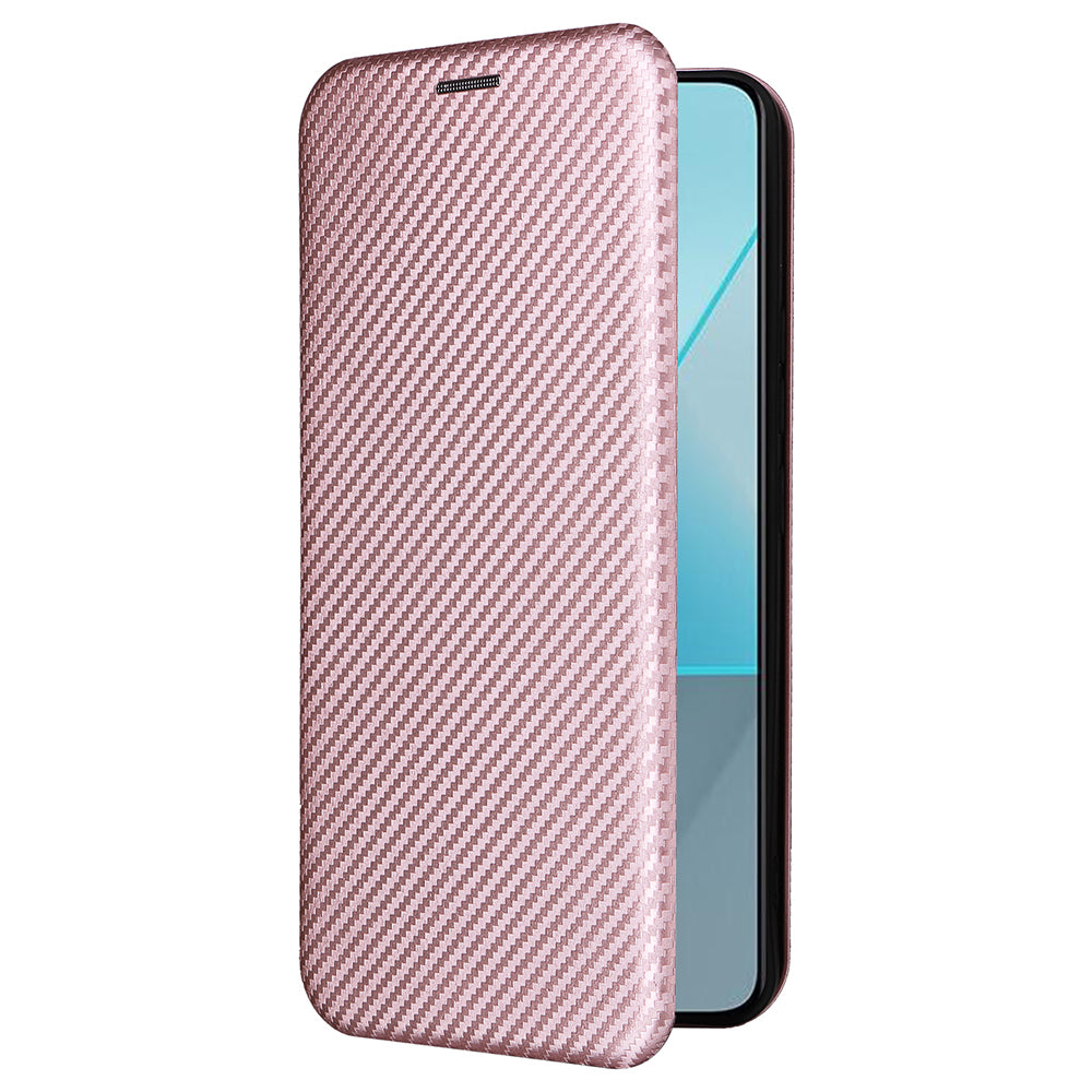 For Xiaomi Redmi Note 13 5G / Note 13 5G (China) Case Carbon Fiber Texture Phone Leather Cover - Rose Gold