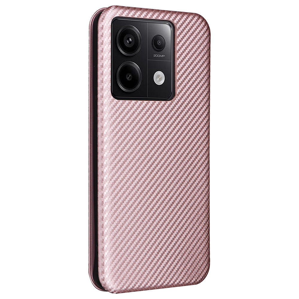For Xiaomi Redmi Note 13 5G / Note 13 5G (China) Case Carbon Fiber Texture Phone Leather Cover - Rose Gold