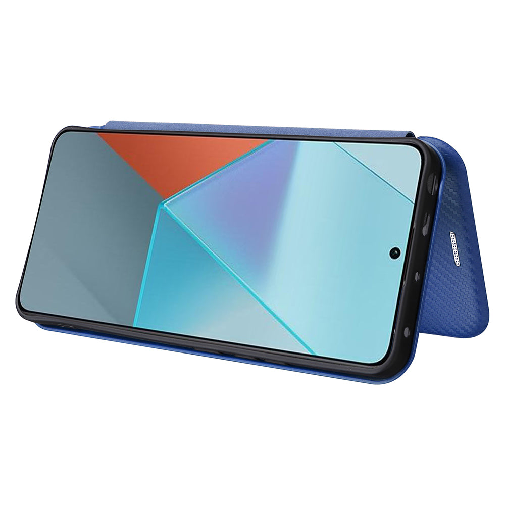 For Xiaomi Redmi Note 13 5G / Note 13 5G (China) Case Carbon Fiber Texture Phone Leather Cover - Blue