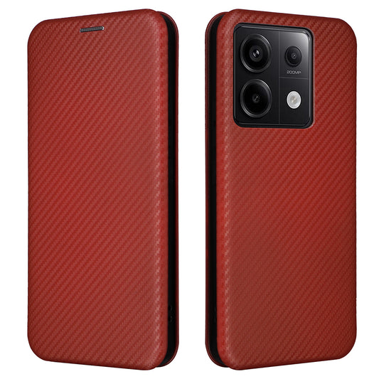 For Xiaomi Redmi Note 13 5G / Note 13 5G (China) Case Carbon Fiber Texture Phone Leather Cover - Brown