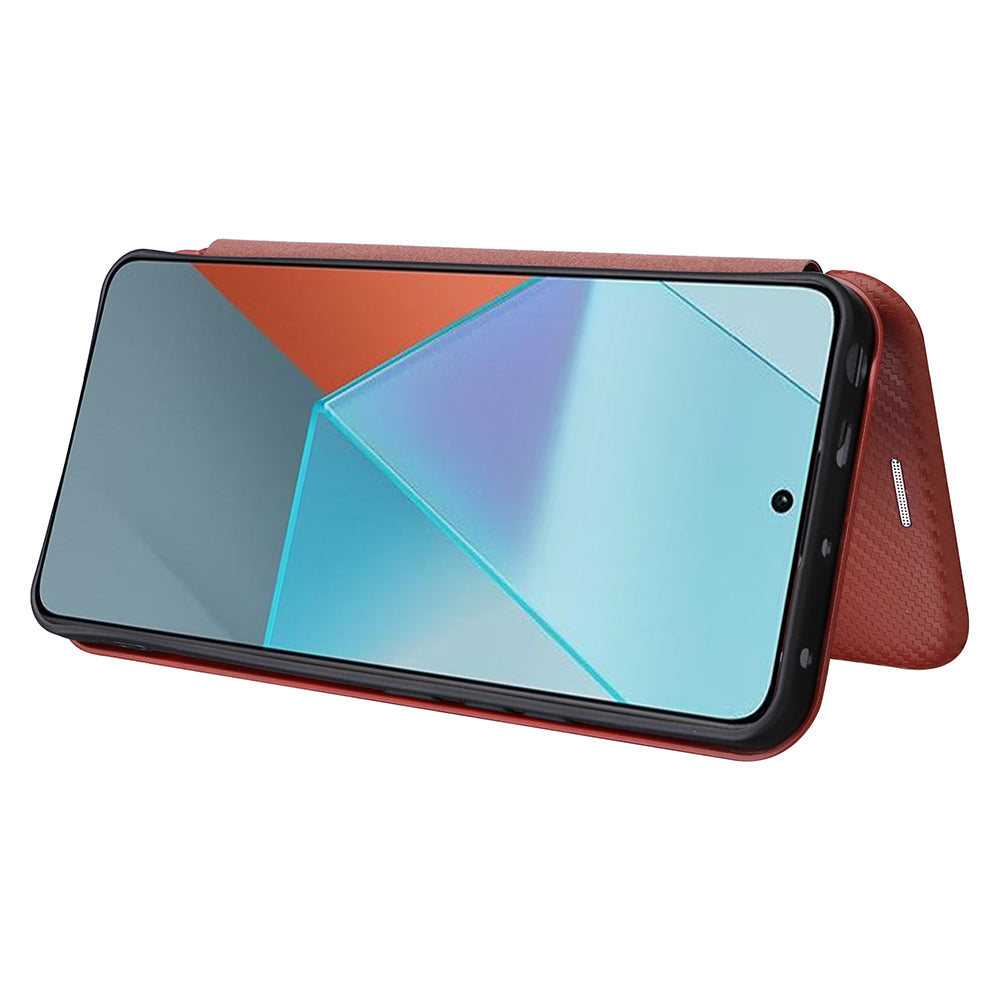 For Xiaomi Redmi Note 13 5G / Note 13 5G (China) Case Carbon Fiber Texture Phone Leather Cover - Brown