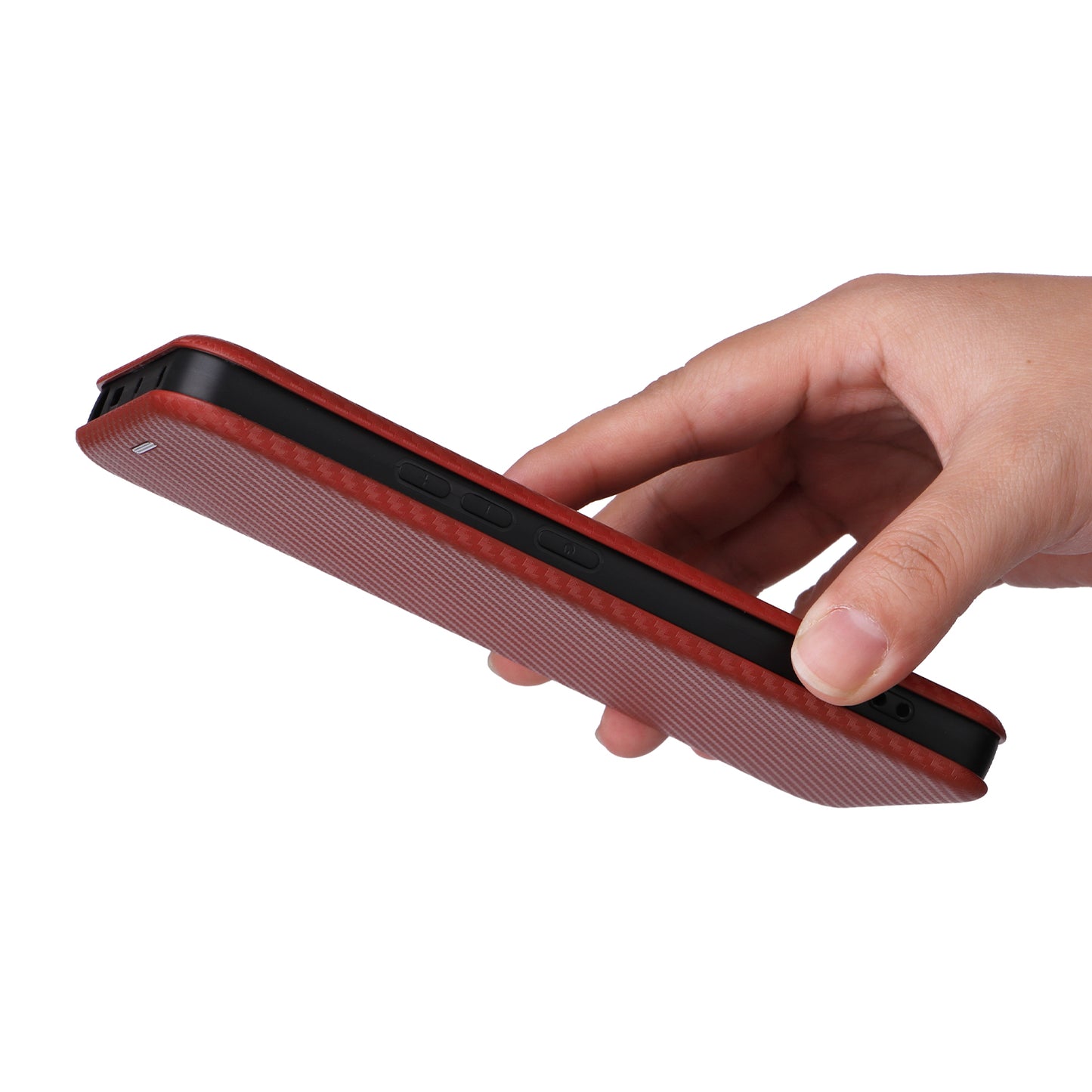 For Xiaomi Redmi Note 13 5G / Note 13 5G (China) Case Carbon Fiber Texture Phone Leather Cover - Brown