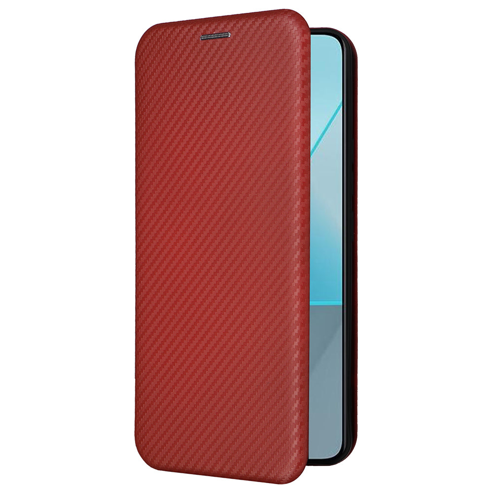 For Xiaomi Redmi Note 13 5G / Note 13 5G (China) Case Carbon Fiber Texture Phone Leather Cover - Brown