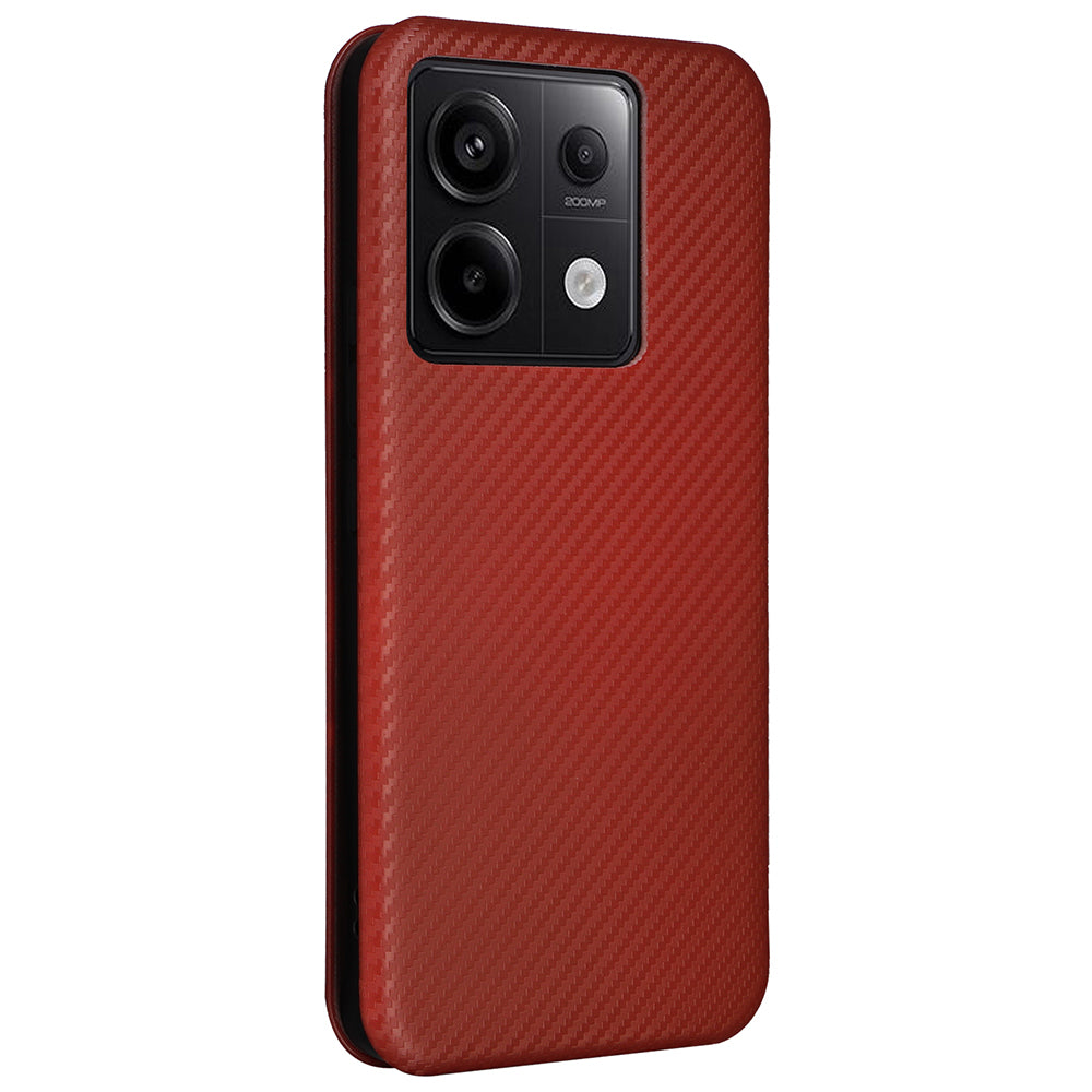 For Xiaomi Redmi Note 13 5G / Note 13 5G (China) Case Carbon Fiber Texture Phone Leather Cover - Brown