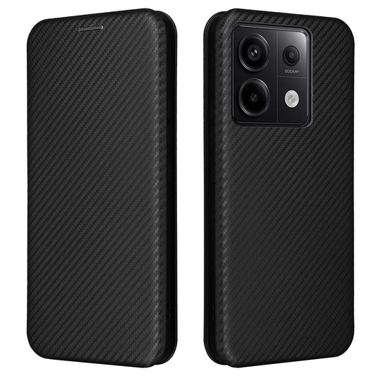 For Xiaomi Redmi Note 13 Pro 5G / Poco X6 5G Leather Case with Card Slots Carbon Fiber Texture - Black