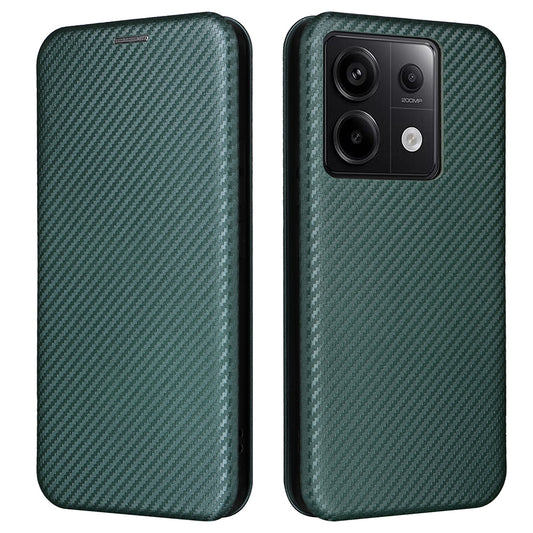 For Xiaomi Redmi Note 13 Pro 5G / Poco X6 5G Leather Case with Card Slots Carbon Fiber Texture - Green