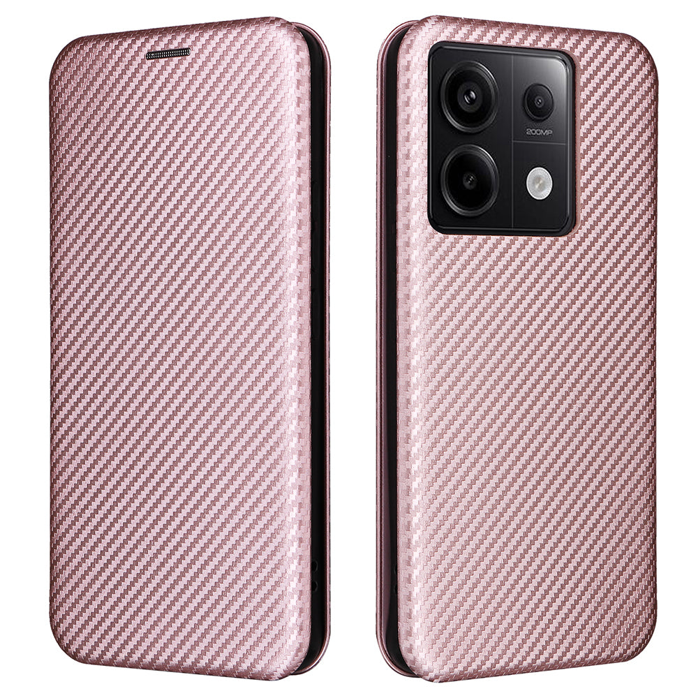 For Xiaomi Redmi Note 13 Pro 5G / Poco X6 5G Leather Case with Card Slots Carbon Fiber Texture - Rose Gold