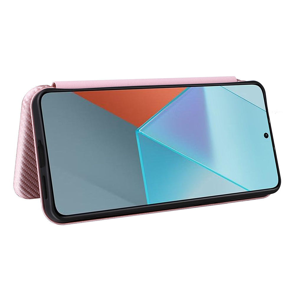 For Xiaomi Redmi Note 13 Pro 5G / Poco X6 5G Leather Case with Card Slots Carbon Fiber Texture - Rose Gold