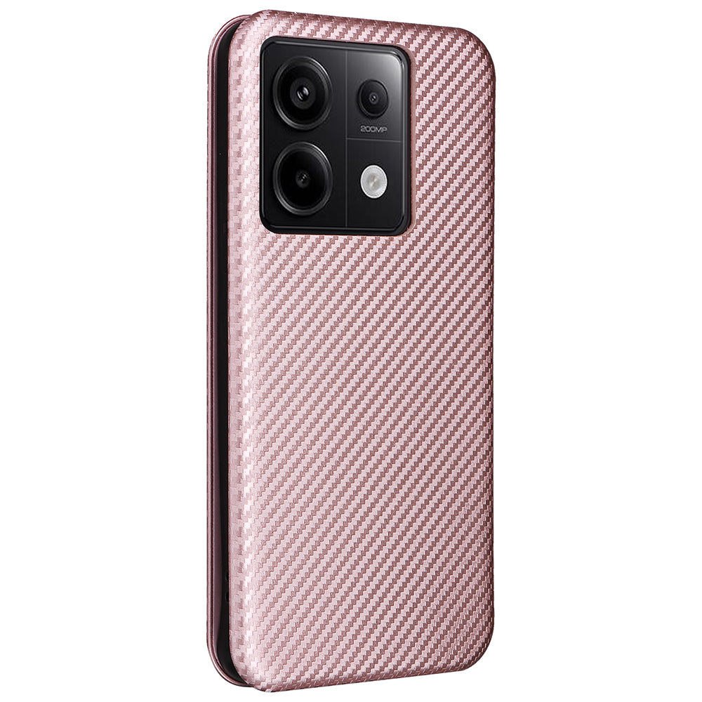 For Xiaomi Redmi Note 13 Pro 5G / Poco X6 5G Leather Case with Card Slots Carbon Fiber Texture - Rose Gold