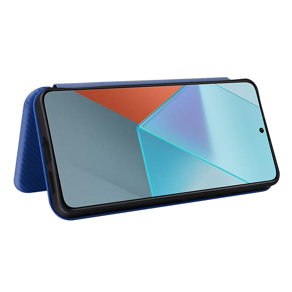 For Xiaomi Redmi Note 13 Pro 5G / Poco X6 5G Leather Case with Card Slots Carbon Fiber Texture - Blue
