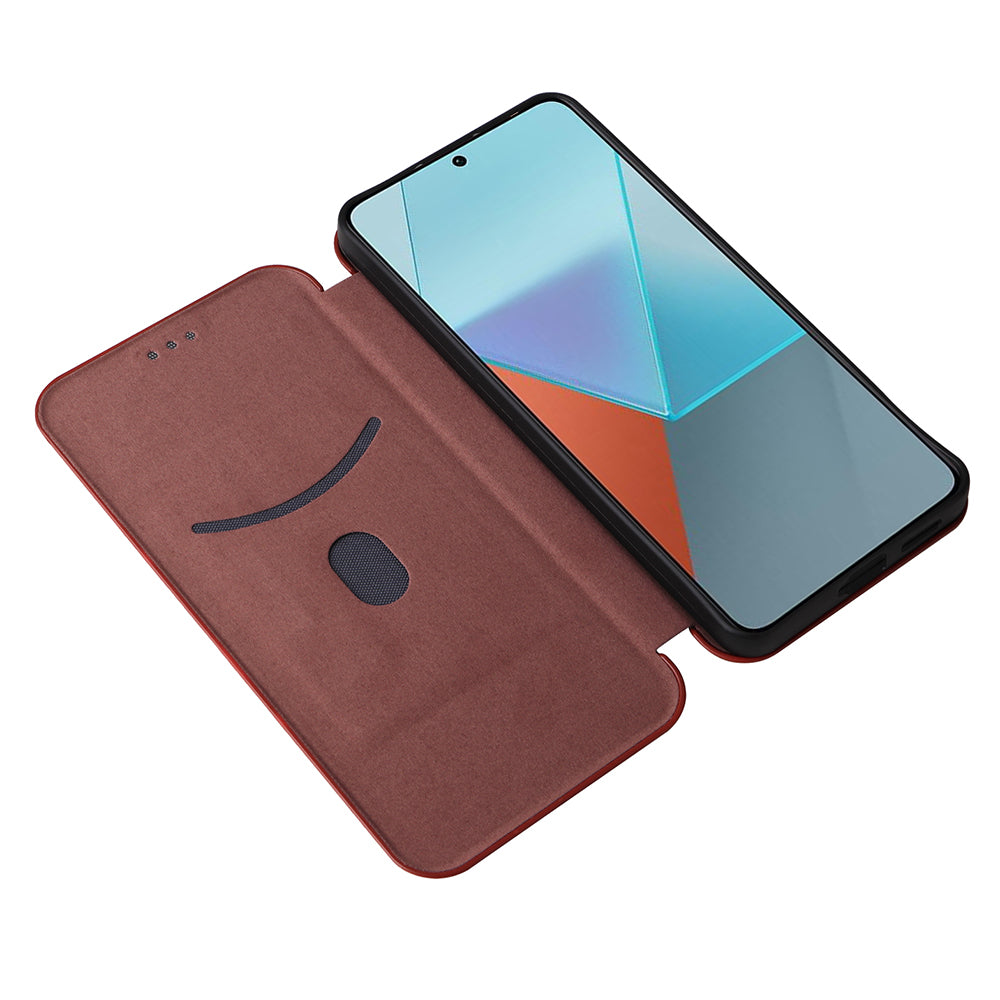 For Xiaomi Redmi Note 13 Pro 5G / Poco X6 5G Leather Case with Card Slots Carbon Fiber Texture - Brown