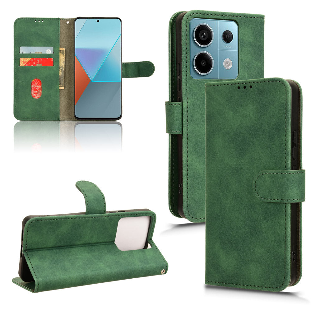 For Xiaomi Redmi Note 13 Pro 5G / Poco X6 5G Wallet Case Skin-touch Texture Leather Phone Cover - Green