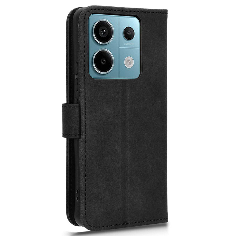 For Xiaomi Redmi Note 13 Pro 5G / Poco X6 5G Wallet Case Skin-touch Texture Leather Phone Cover - Black