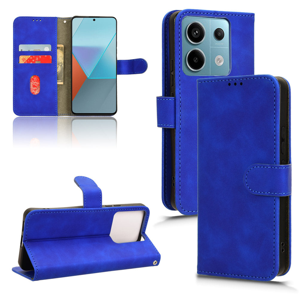 For Xiaomi Redmi Note 13 Pro 5G / Poco X6 5G Wallet Case Skin-touch Texture Leather Phone Cover - Blue